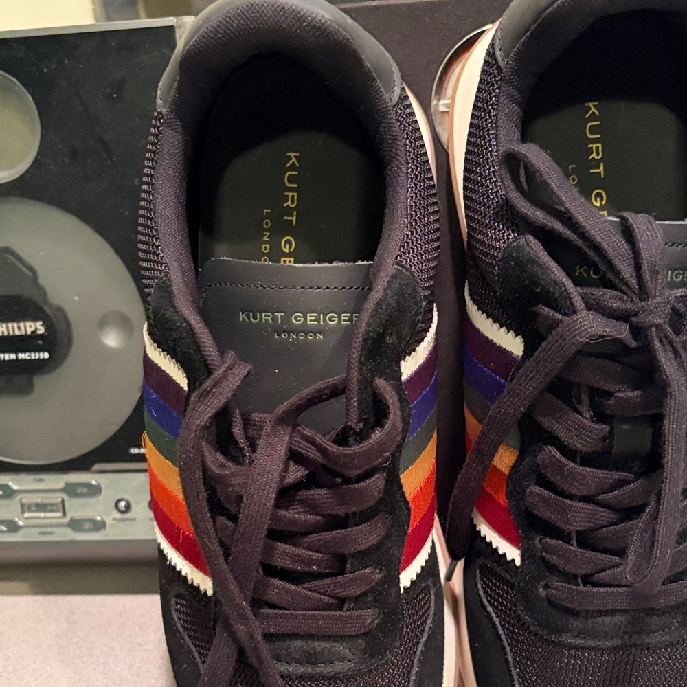 Kurt Geiger Men's Black Sneakers with Rainbow Stripes